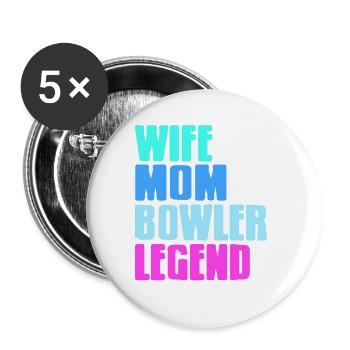 Wife Mom Bowler Legend Retro Bowling T-Shirt - Buttons groß 56 mm (5er Pack) - Weiß - Vorne