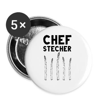 Chefstecher Spargelstecher Spargelernte Bauer - Buttons groß 56 mm (5er Pack) - Weiß - Vorne