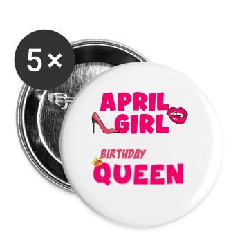 April girls birthday gift - Buttons large 2.2''/56 mm (5-pack) - white - Front