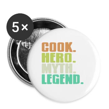Cook. Hero. Myth. Legend Retro Cooking T-Shirt - Buttons large 2.2''/56 mm (5-pack) - white - Front
