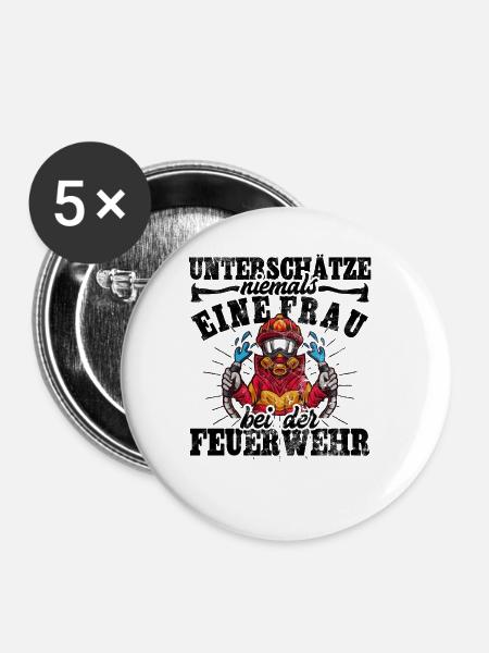 Feuerwehrfrau - Buttons groß 56 mm (5er Pack) - Weiß