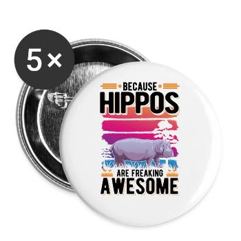 Hippo Gift Hippo Hippo Hippo - Buttons large 2.2''/56 mm (5-pack) - white - Front