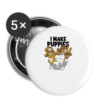 Ich mache Welpen hübsch - Pflege - Buttons groß 56 mm (5er Pack) - Weiß - Vorne