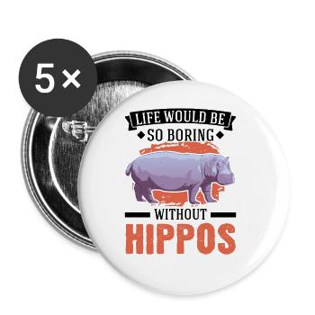 Hippo Gift Hippo Hippo Hippo - Buttons large 2.2''/56 mm (5-pack) - white - Front