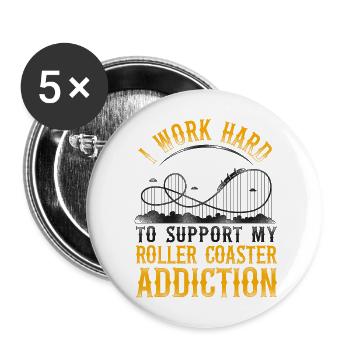 Roller Coaster Vintage I Work Hard - Buttons large 2.2''/56 mm (5-pack) - white - Front