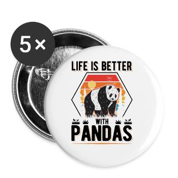 Life is better with Pandas - Buttons large 2.2''/56 mm (5-pack) - white - Front