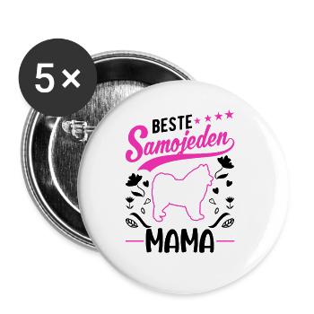 Beste Samojeden Mama Schlittenhund Samojeden - Buttons groß 56 mm (5er Pack) - Weiß - Vorne
