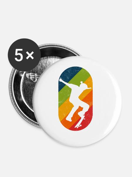 Skateboard Retro Kickflip Distressed - Buttons groß 56 mm (5er Pack) - Weiß