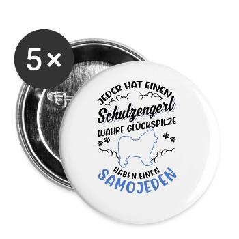 Samojede Schutzengel Schlittenhund Samojeden - Buttons groß 56 mm (5er Pack) - Weiß - Vorne