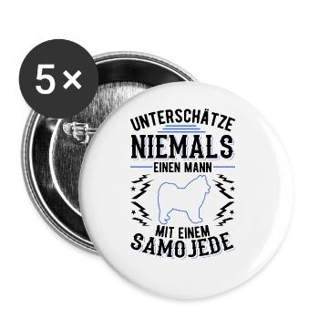 Samojede Mann Schlittenhund Samojeden - Buttons groß 56 mm (5er Pack) - Weiß - Vorne