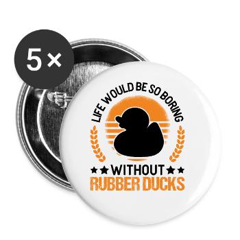 Gummiente Geschenk Quietscheente Badeente - Buttons groß 56 mm (5er Pack) - Weiß - Vorne