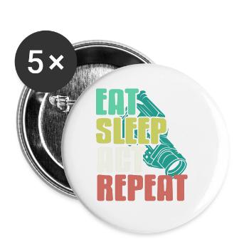 Retro Vintage Eat Sleep Act Répéter Drôle de thé - Lot de 5 grands badges (56 mm) - blanc - Devant