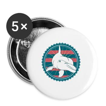Retro Cute Dolphin Marine Biologist T-Shirt - Buttons large 2.2''/56 mm (5-pack) - white - Front