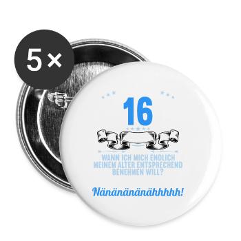 Ich bin 16 Jahre alt 16 Geburtstag - Buttons groß 56 mm (5er Pack) - Weiß - Vorne