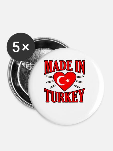 Türkei - Buttons groß 56 mm (5er Pack) - Weiß