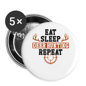 Chasseur de cerfs buck mange du sommeil - Lot de 5 grands badges (56 mm) - blanc - Devant