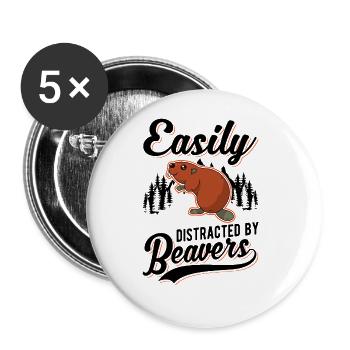 Easily distracted by Beavers Beaver - Buttons large 2.2''/56 mm (5-pack) - white - Front