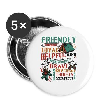 Traits de caractère scout Scoutisme - Lot de 5 grands badges (56 mm) - blanc - Devant