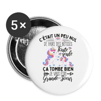 Future Grand Soeur Drôle Annonce Licorne Bêtises - Lot de 5 grands badges (56 mm) - blanc - Devant