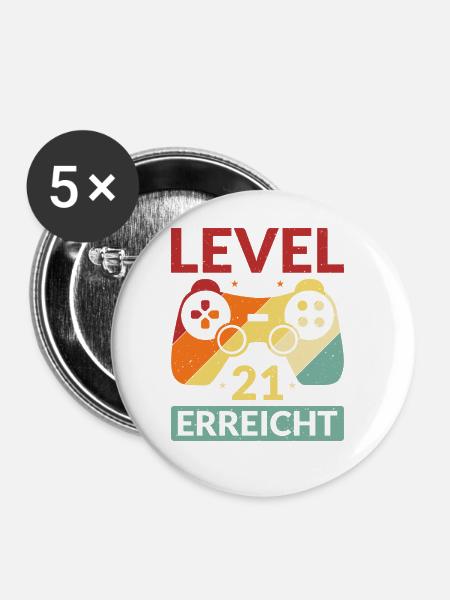 Level 21 Erreicht Gamer - Buttons groß 56 mm (5er Pack) - Weiß
