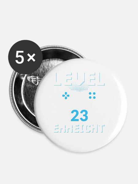 Level 23 Erreicht Gamer - Buttons groß 56 mm (5er Pack) - Weiß