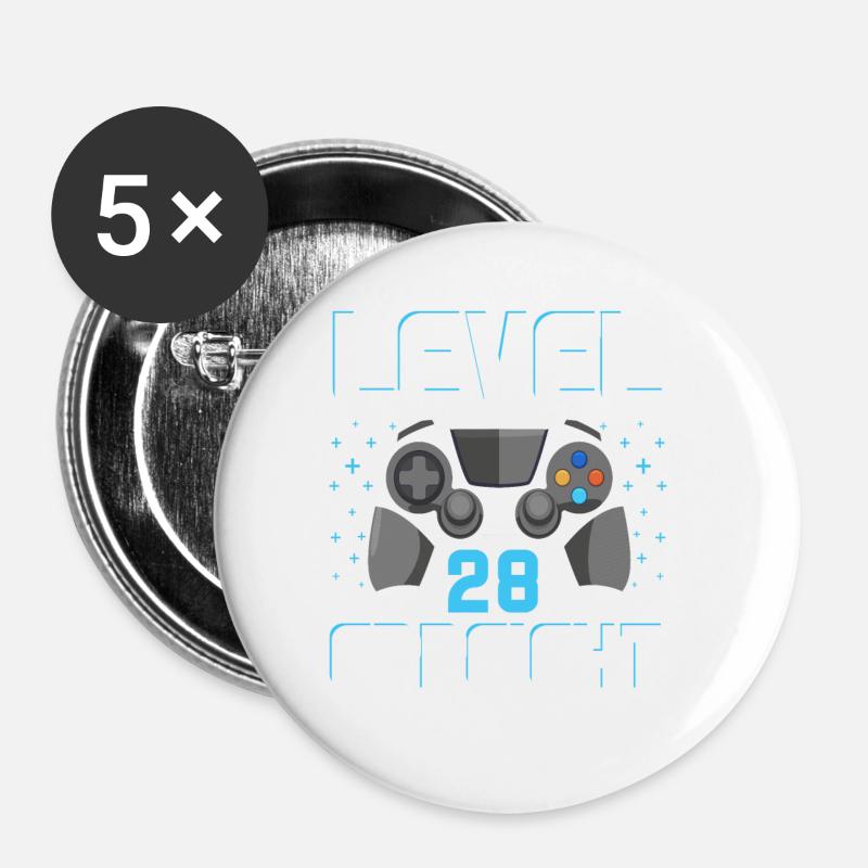 Level 28 Erreicht Gamer - Buttons groß 56 mm (5er Pack) - Weiß