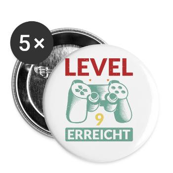 Level 9 Erreicht Gamer - Buttons groß 56 mm (5er Pack) - Weiß - Vorne