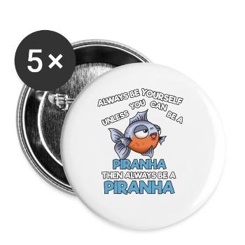 Piranha Geschenk - Buttons groß 56 mm (5er Pack) - Weiß - Vorne