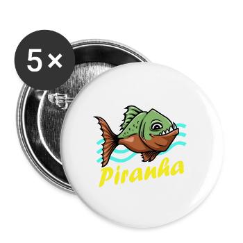 Piranha Geschenk - Buttons groß 56 mm (5er Pack) - Weiß - Vorne