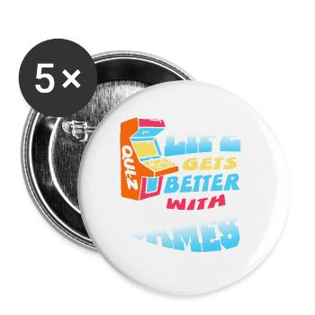 Life Gets Better With Games Retro Quiz Gamer - Buttons large 2.2''/56 mm (5-pack) - white - Front