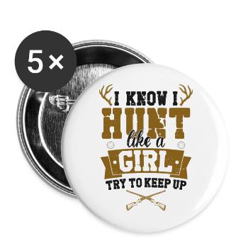 Buck Deer Chasse Hunter Girl I - Lot de 5 grands badges (56 mm) - blanc - Devant