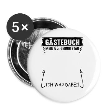 Gästebuch 66. Geburtstag Glückwunsch Zu 66 Jahren - Buttons groß 56 mm (5er Pack) - Weiß - Vorne