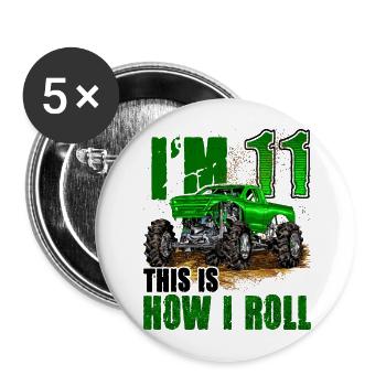 11e anniversaire Monster Truck pour garçons et filles 11 - Lot de 5 grands badges (56 mm) - blanc - Devant