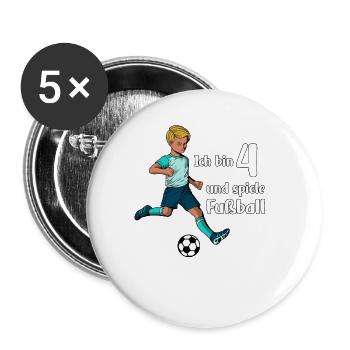 Junge spielt Fußball - Ich bin 4 Jahre - Buttons groß 56 mm (5er Pack) - Weiß - Vorne