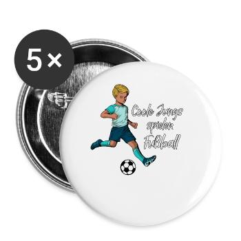 Coole Jungs spielen Fußball - Buttons groß 56 mm (5er Pack) - Weiß - Vorne
