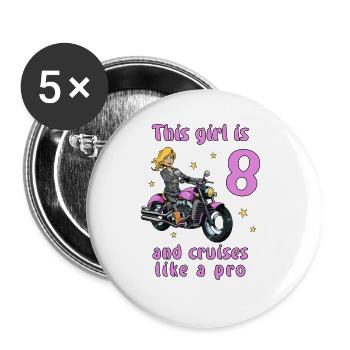 Birthday Shirt Motorcycle - 8 Birthday Girl - Buttons large 2.2''/56 mm (5-pack) - white - Front