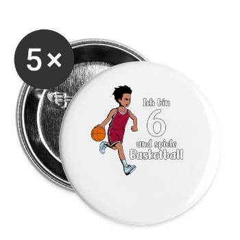 Junge spielt Basketball - Ich bin 6 Jahre - Buttons groß 56 mm (5er Pack) - Weiß - Vorne