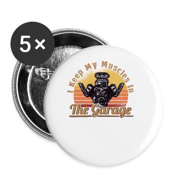 Muscel Car V8 Turbocharger Truck Rennwagen - Buttons groß 56 mm (5er Pack) - Weiß - Vorne