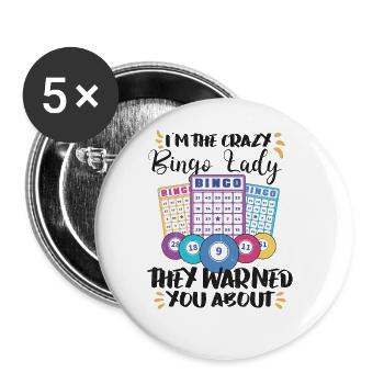 Bingo Jeu de cartes Grand-mère Bingo Joueur Bingo Cartes - Lot de 5 grands badges (56 mm) - blanc - Devant