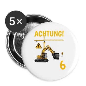 Achtung Ich bin 6 - Buttons groß 56 mm (5er Pack) - Weiß - Vorne