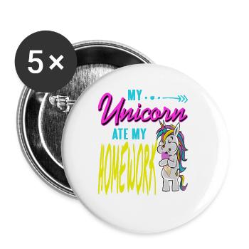 My Unicorn Ate My Homework Cute Funny T-Shirt - Buttons groß 56 mm (5er Pack) - Weiß - Vorne