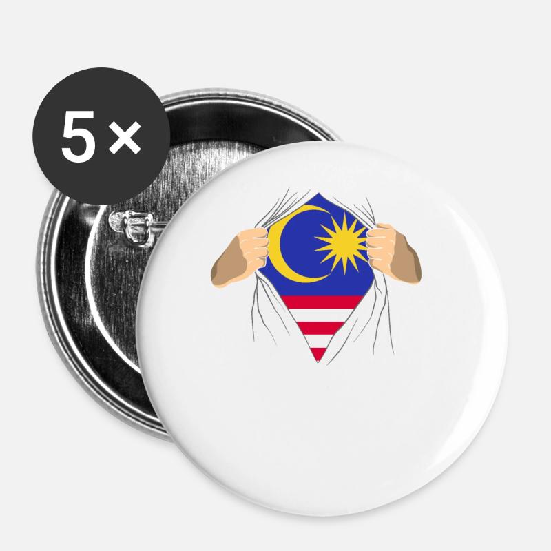 Malaisie - Lot de 5 grands badges (56 mm) - blanc
