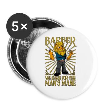 We care for the man's mane - Barbier - Buttons groß 56 mm (5er Pack) - Weiß - Vorne