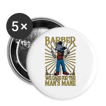 We care for the man's mane - Barbier - Buttons groß 56 mm (5er Pack) - Weiß - Vorne