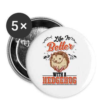 La vie est meilleure avec un hérisson Igel - Lot de 5 grands badges (56 mm) - blanc - Devant