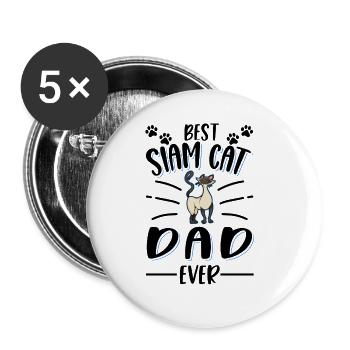 Siamkatze Papa Siam Cat Dad Siamesische Katze - Buttons groß 56 mm (5er Pack) - Weiß - Vorne