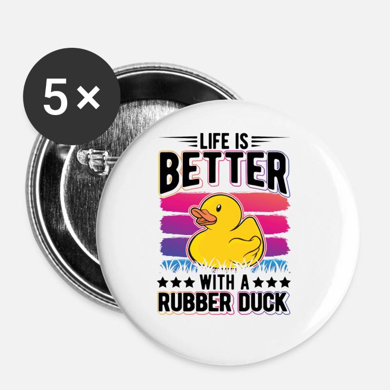 Life is better with a Rubber Duck Gummiente - Buttons large 2.2''/56 mm (5-pack) - white