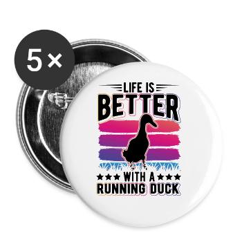 Life is better with a Running Duck Laufente - Buttons large 2.2''/56 mm (5-pack) - white - Front
