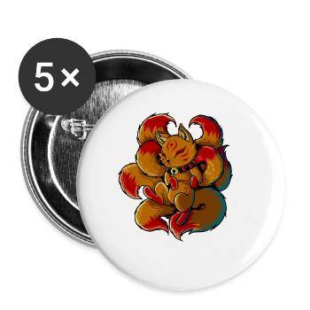 Yokai figure from Japan - Kawaii Kitsune - Buttons large 2.2''/56 mm (5-pack) - white - Front