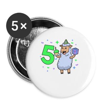 With sheep - girl's birthday 5 years - Buttons large 2.2''/56 mm (5-pack) - white - Front